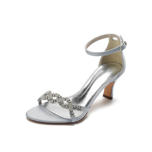 Elegant Satin Pump with Chain and Rhinestone Accents