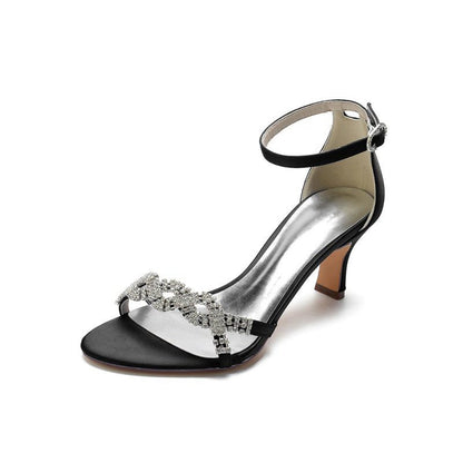 Elegant Satin Pump with Chain and Rhinestone Accents
