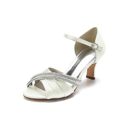 Satin Heels with Elegant Buckle and Rhinestone Detail