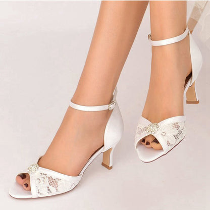 Chic Satin Heels with Embellished Metal Ring and Gemstone
