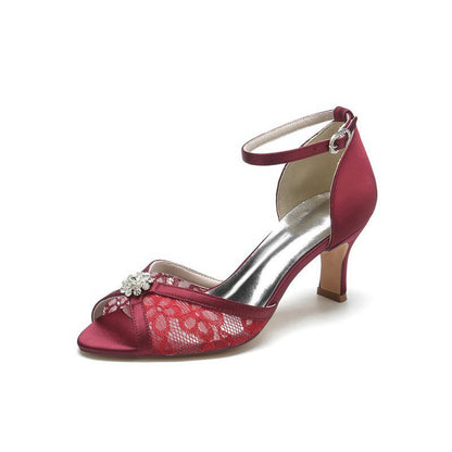 Chic Satin Heels with Embellished Metal Ring and Gemstone