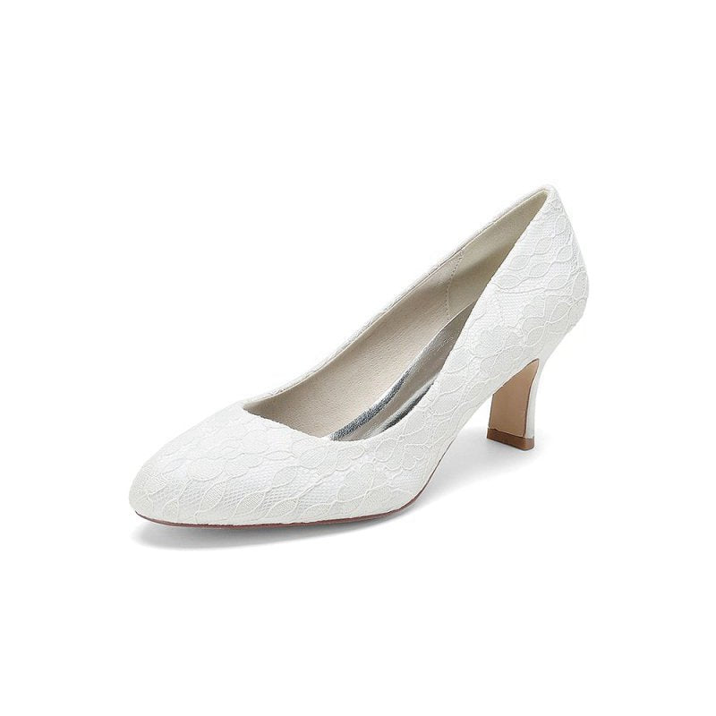 Elegant Lace High Heels with Wooden Heel