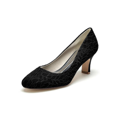 Elegant Lace High Heels with Wooden Heel