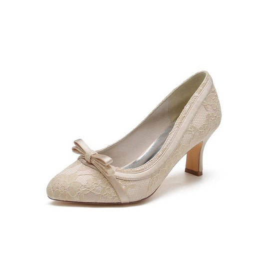 Chic Lace Formal Heels with Matching Bow