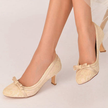 Chic Lace Formal Heels with Matching Bow