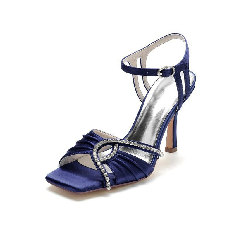 Satin Heels with Rhinestone Detailing