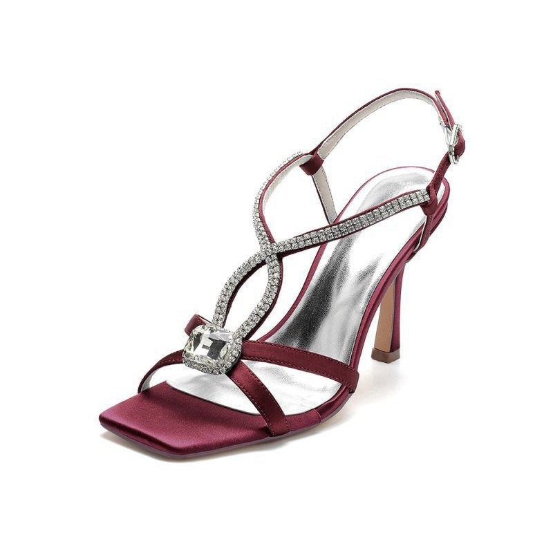 Satin Heels with Crystal Accent