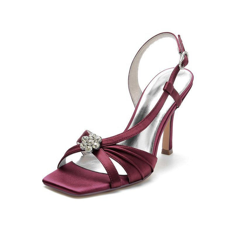 Elegant Satin Stiletto Heels with Crystal Embellishment