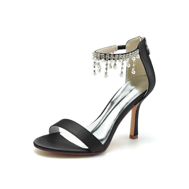 Glamorous Leather High Heels with Chain Accent