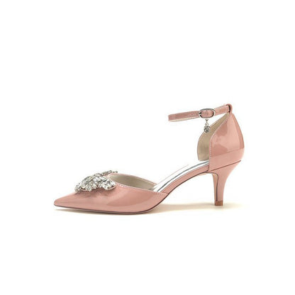 Elegant Patent Leather High Heels with Large Crystal Embellishment