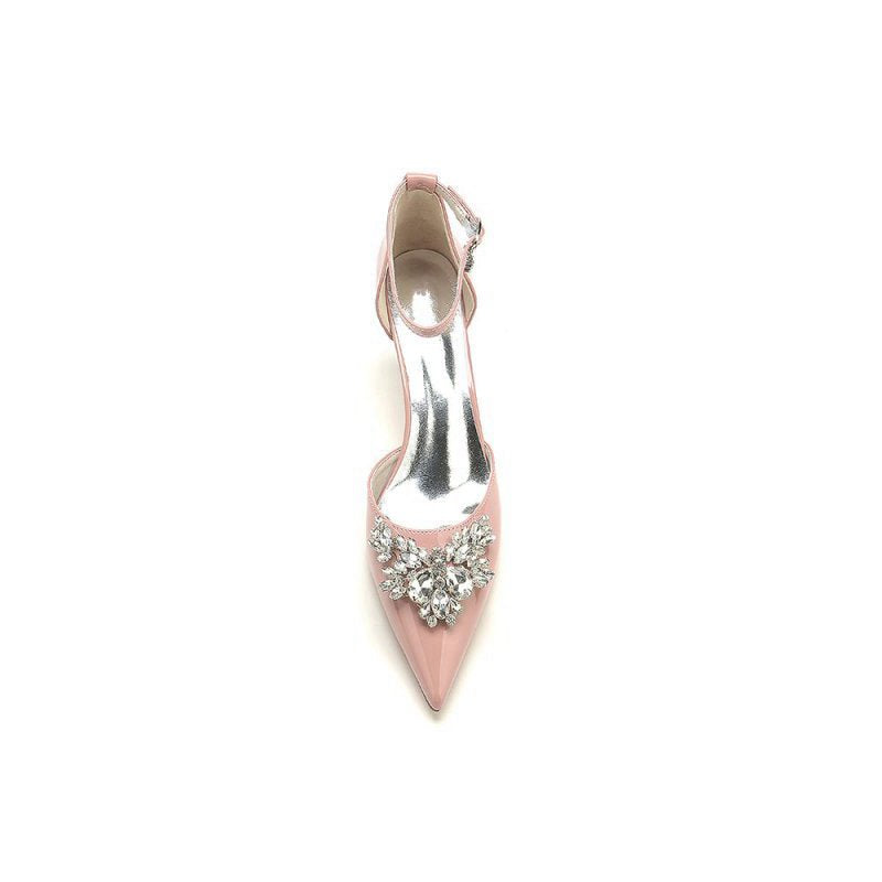 Elegant Patent Leather High Heels with Large Crystal Embellishment