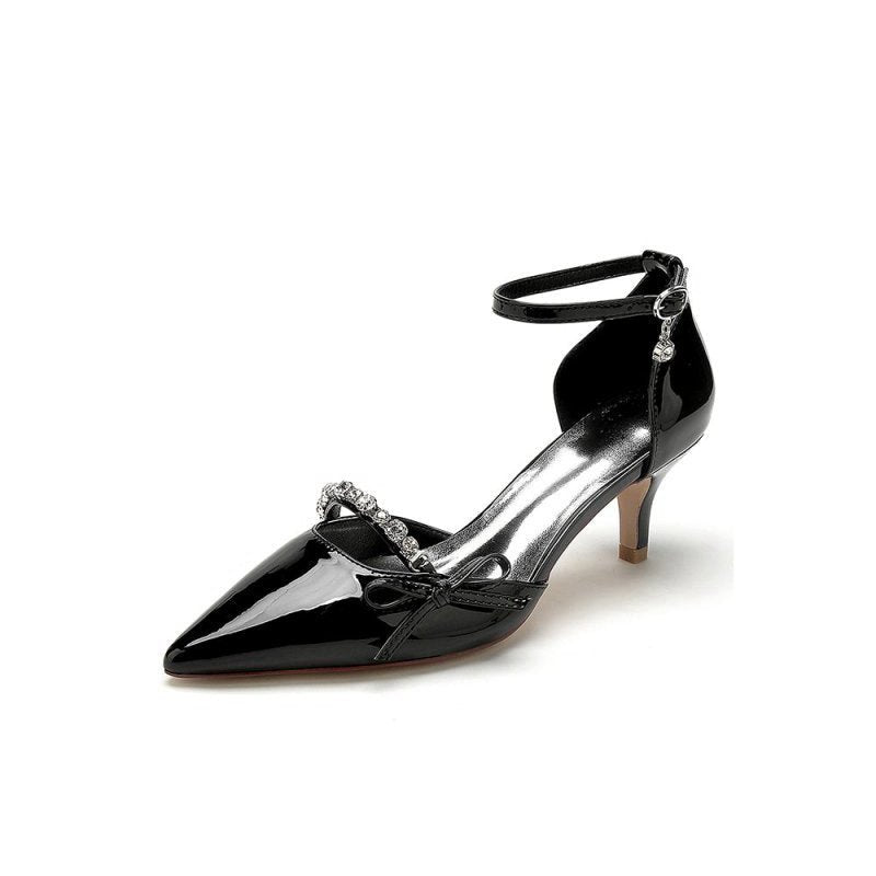 Elegant Stiletto Heel Patent Leather Pumps with Metallic Ornament