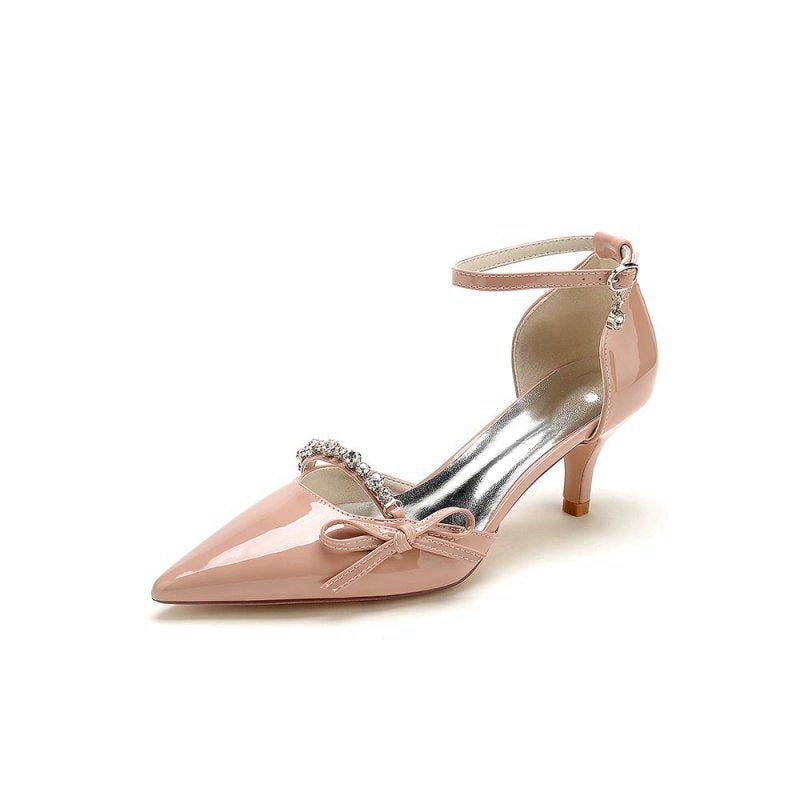 Elegant Stiletto Heel Patent Leather Pumps with Metallic Ornament