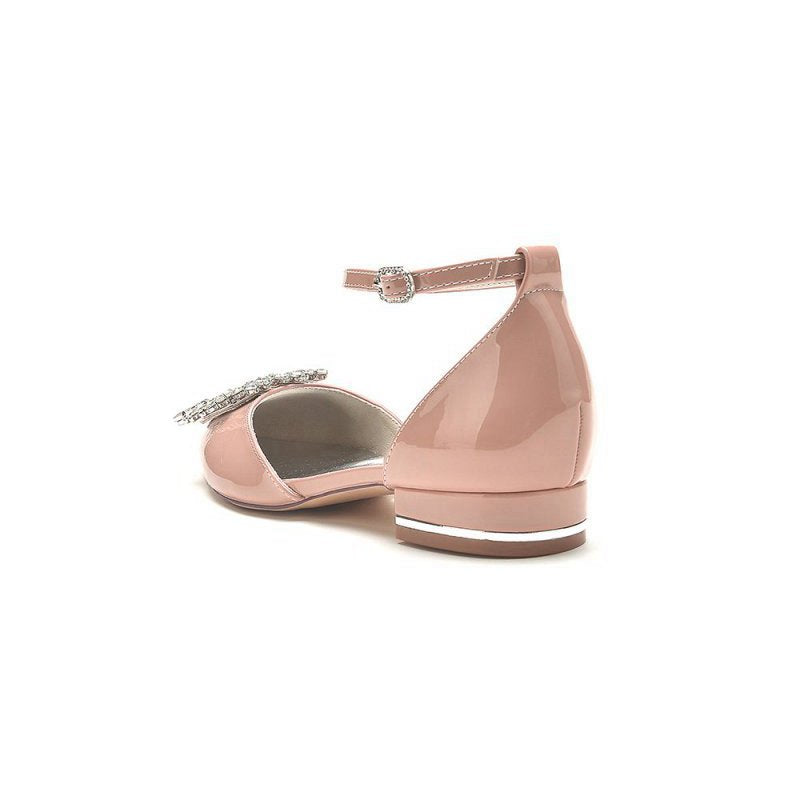 Pointed Toe Patent Leather Flats with Crystal Embellishment