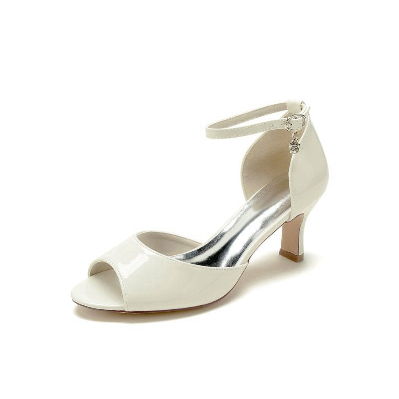 Open Toe Patent Leather Heels with Hanging Charm
