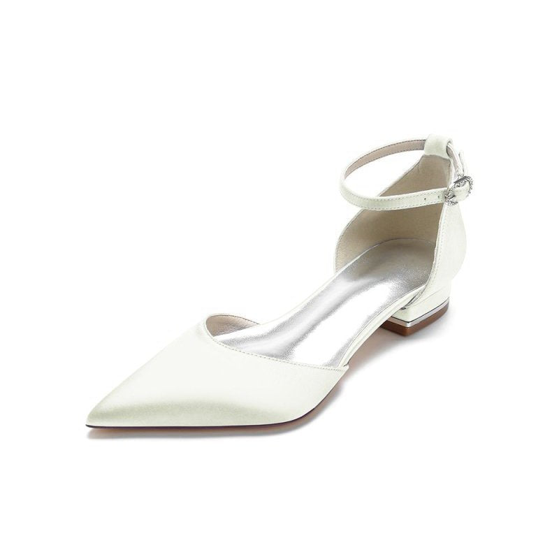 Satin Pointed Toe Ankle Strap Kitten Heels