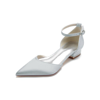 Satin Pointed Toe Ankle Strap Kitten Heels