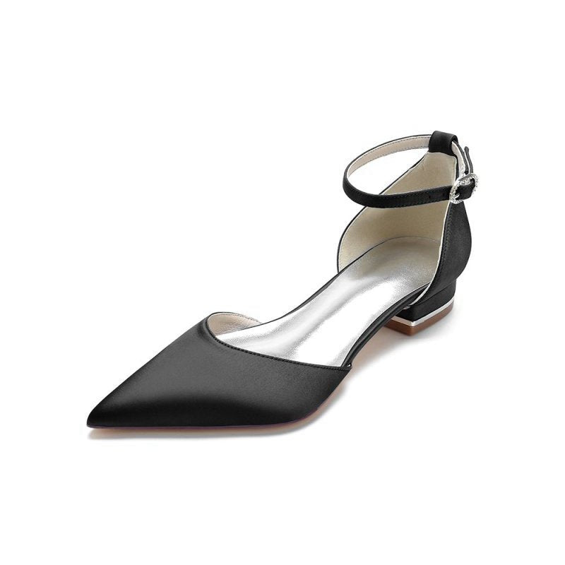 Satin Pointed Toe Ankle Strap Kitten Heels