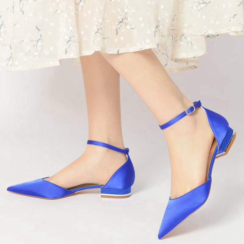 Satin Pointed Toe Ankle Strap Kitten Heels