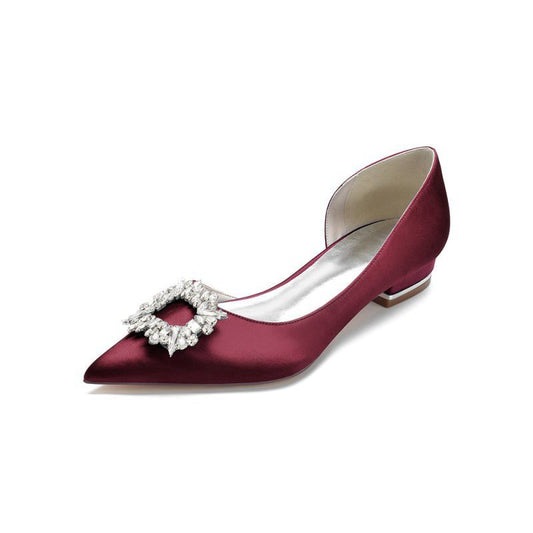 Satin Pointed Toe Kitten Heels With Rhinestone