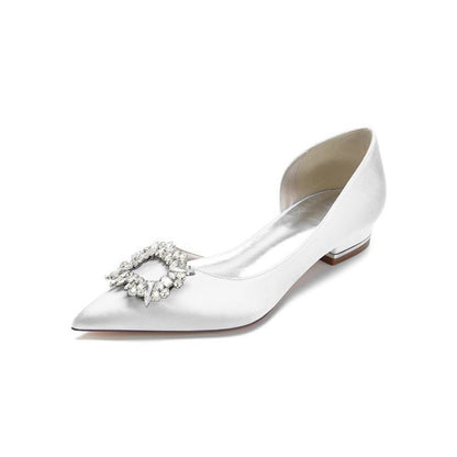 Satin Pointed Toe Kitten Heels With Rhinestone