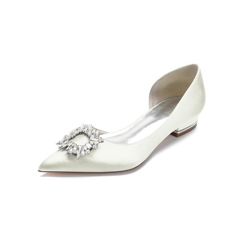 Satin Pointed Toe Kitten Heels With Rhinestone