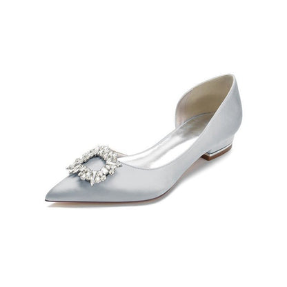 Satin Pointed Toe Kitten Heels With Rhinestone