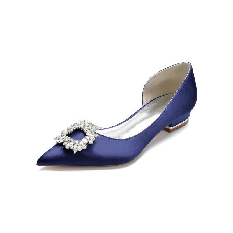 Satin Pointed Toe Kitten Heels With Rhinestone