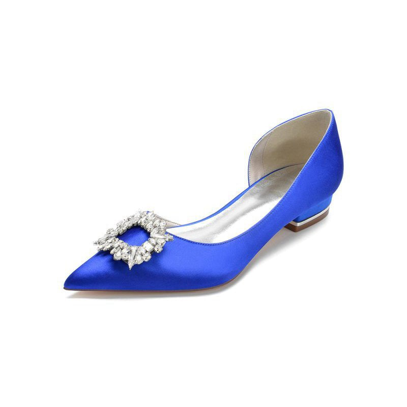 Satin Pointed Toe Kitten Heels With Rhinestone