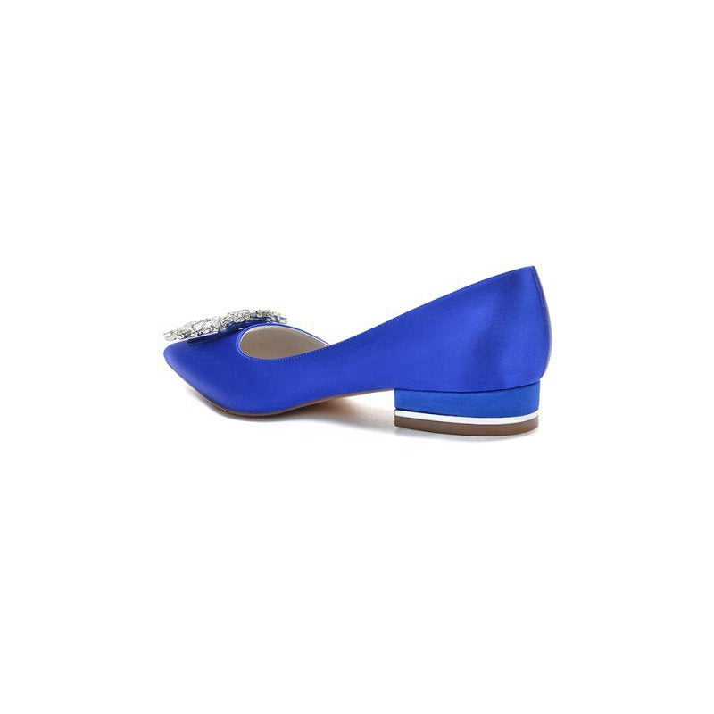 Satin Pointed Toe Kitten Heels With Rhinestone