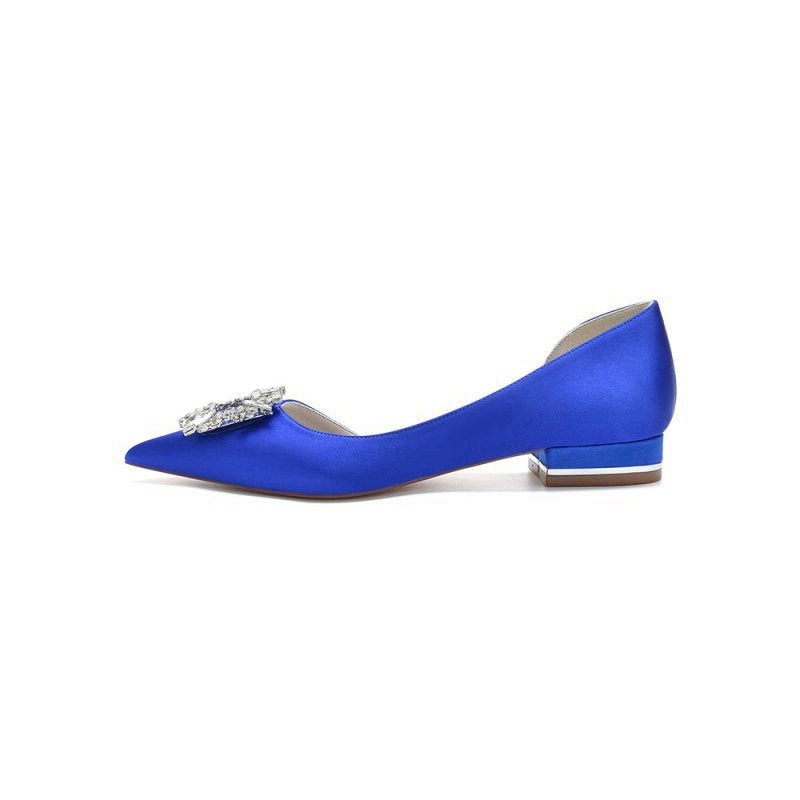 Satin Pointed Toe Kitten Heels With Rhinestone