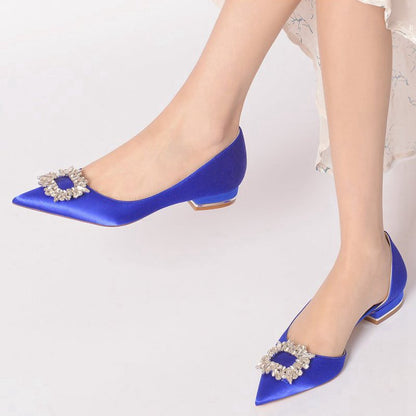 Satin Pointed Toe Kitten Heels With Rhinestone