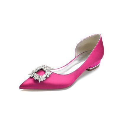 Satin Pointed Toe Kitten Heels With Rhinestone