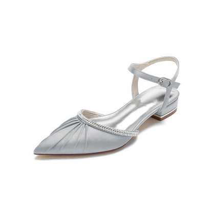 Satin Pointed Toe Beaded Buckle Kitten Heels