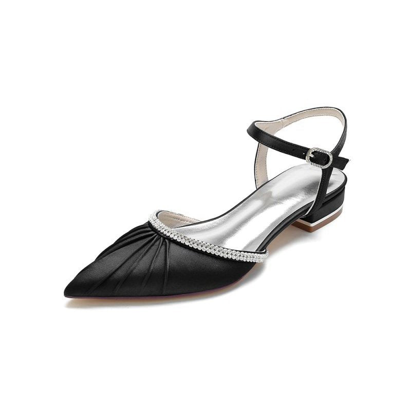 Satin Pointed Toe Beaded Buckle Kitten Heels