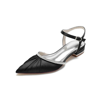 Satin Pointed Toe Beaded Buckle Kitten Heels