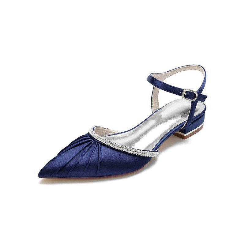 Satin Pointed Toe Beaded Buckle Kitten Heels