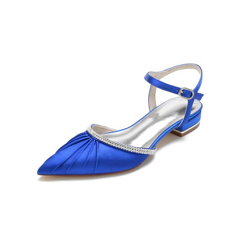Satin Pointed Toe Beaded Buckle Kitten Heels