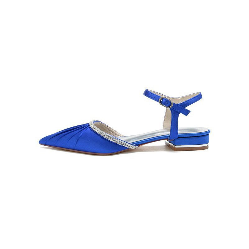 Satin Pointed Toe Beaded Buckle Kitten Heels