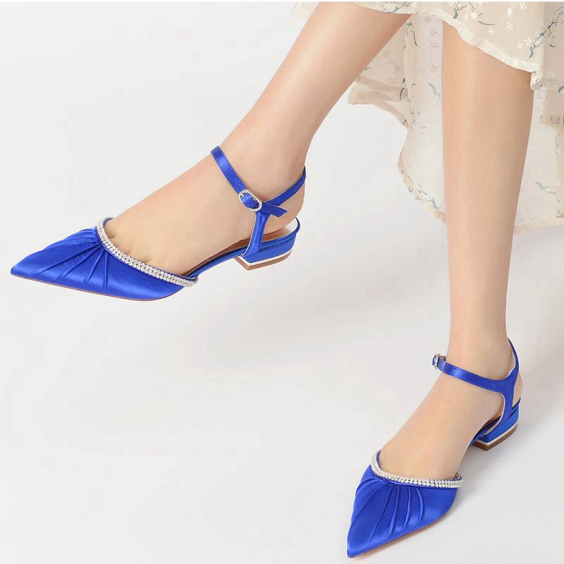 Satin Pointed Toe Beaded Buckle Kitten Heels