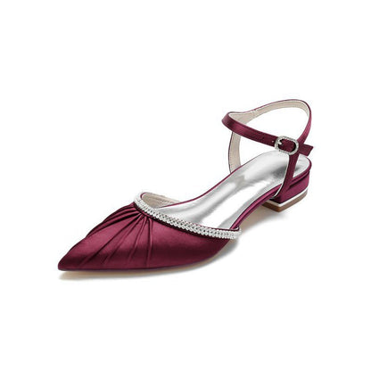 Satin Pointed Toe Beaded Buckle Kitten Heels