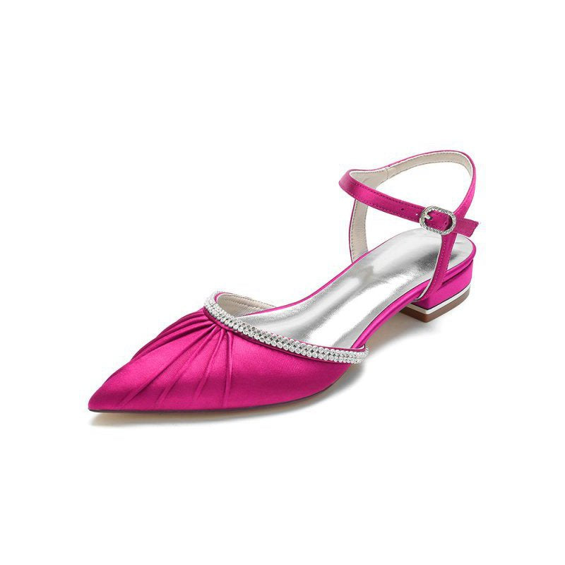 Satin Pointed Toe Beaded Buckle Kitten Heels
