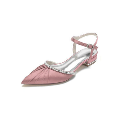 Satin Pointed Toe Beaded Buckle Kitten Heels
