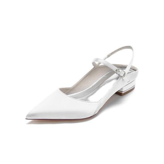 Satin Pointed Toe Buckle Kitten Heels