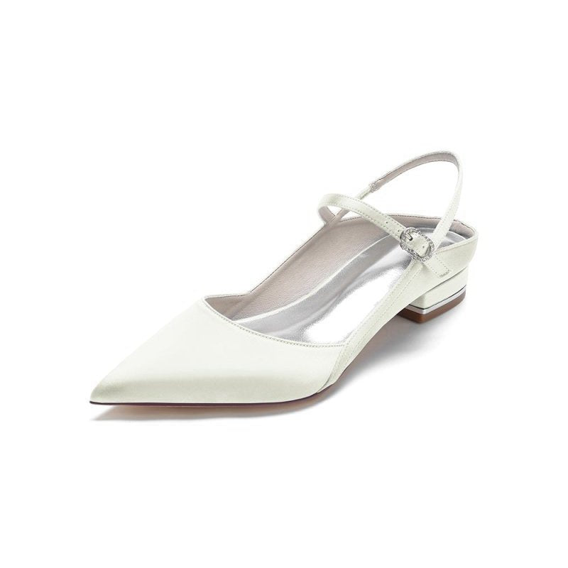 Satin Pointed Toe Buckle Kitten Heels