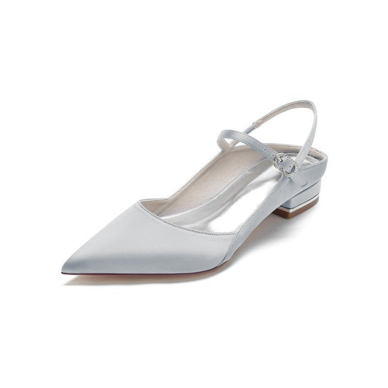 Satin Pointed Toe Buckle Kitten Heels