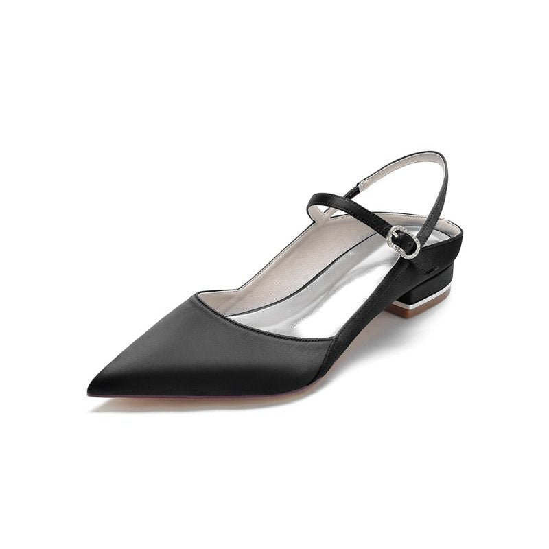 Satin Pointed Toe Buckle Kitten Heels