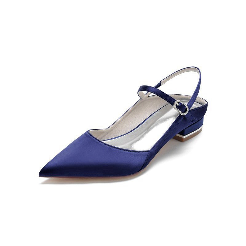 Satin Pointed Toe Buckle Kitten Heels