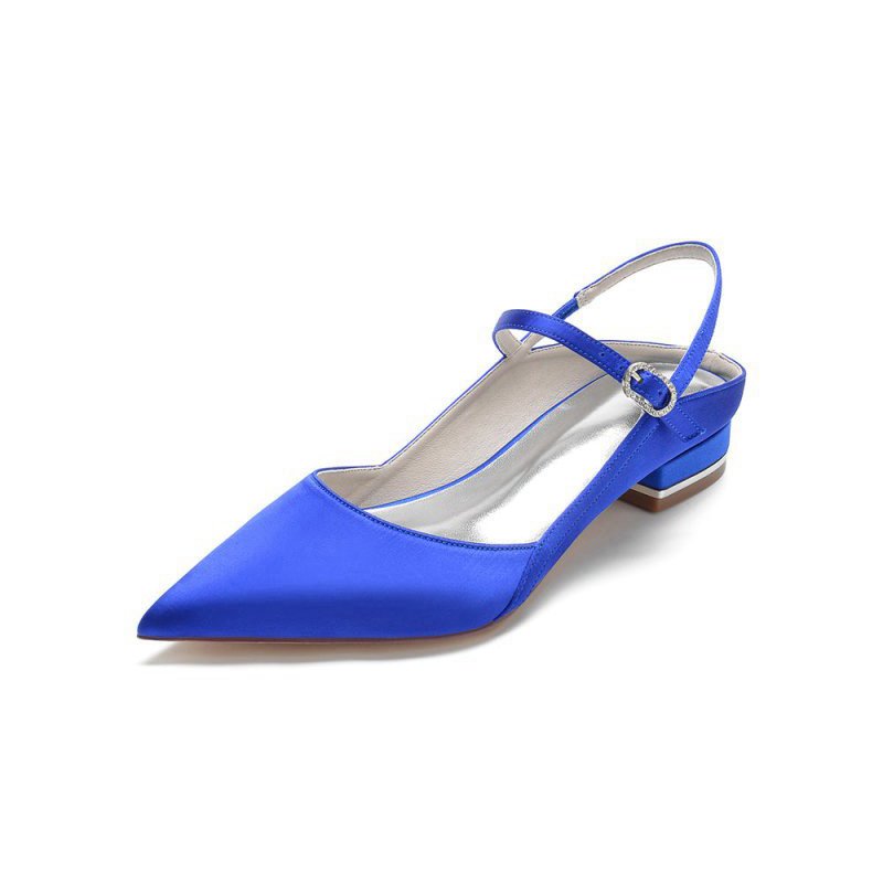 Satin Pointed Toe Buckle Kitten Heels