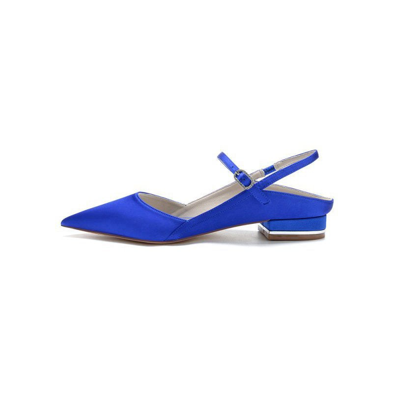 Satin Pointed Toe Buckle Kitten Heels